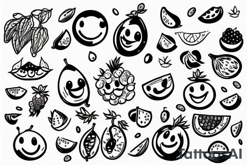 fruits with happy faces tattoo idea