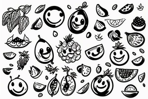 fruits with happy faces tattoo idea
