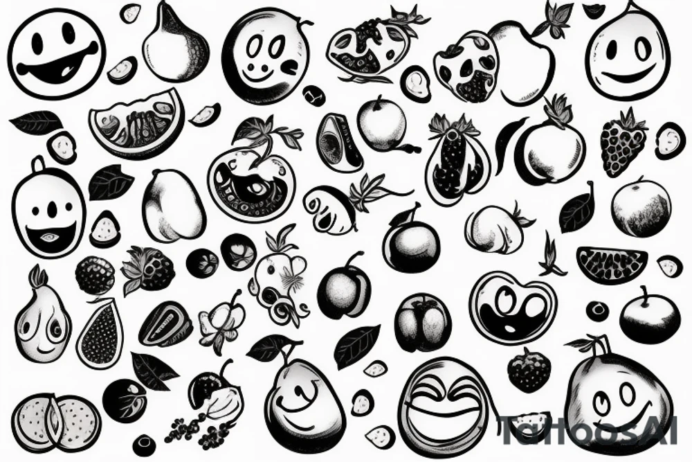 fruits with happy faces tattoo idea