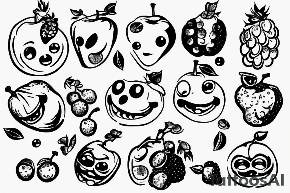 fruits with happy faces tattoo idea
