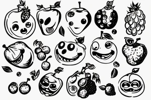 fruits with happy faces tattoo idea