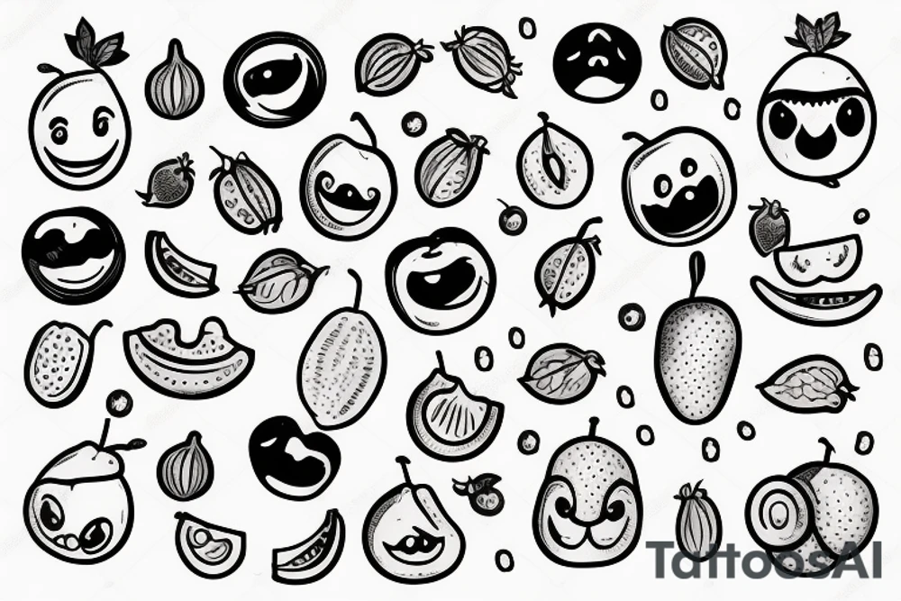 fruits with happy faces tattoo idea