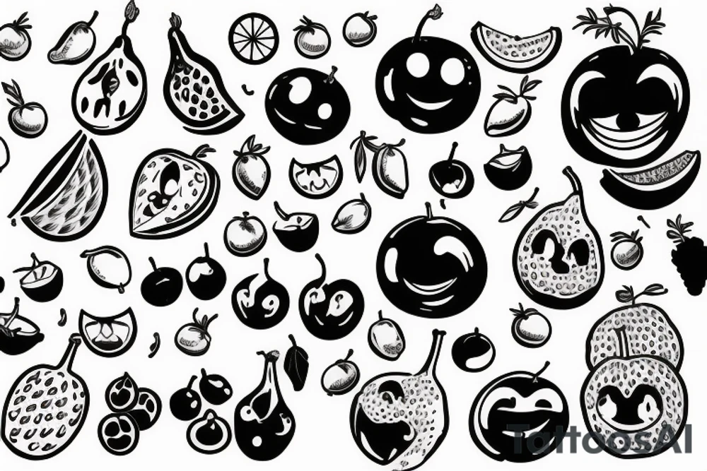 fruits with happy faces tattoo idea