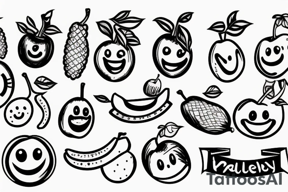 fruits with smiley faces tattoo idea