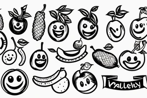 fruits with smiley faces tattoo idea