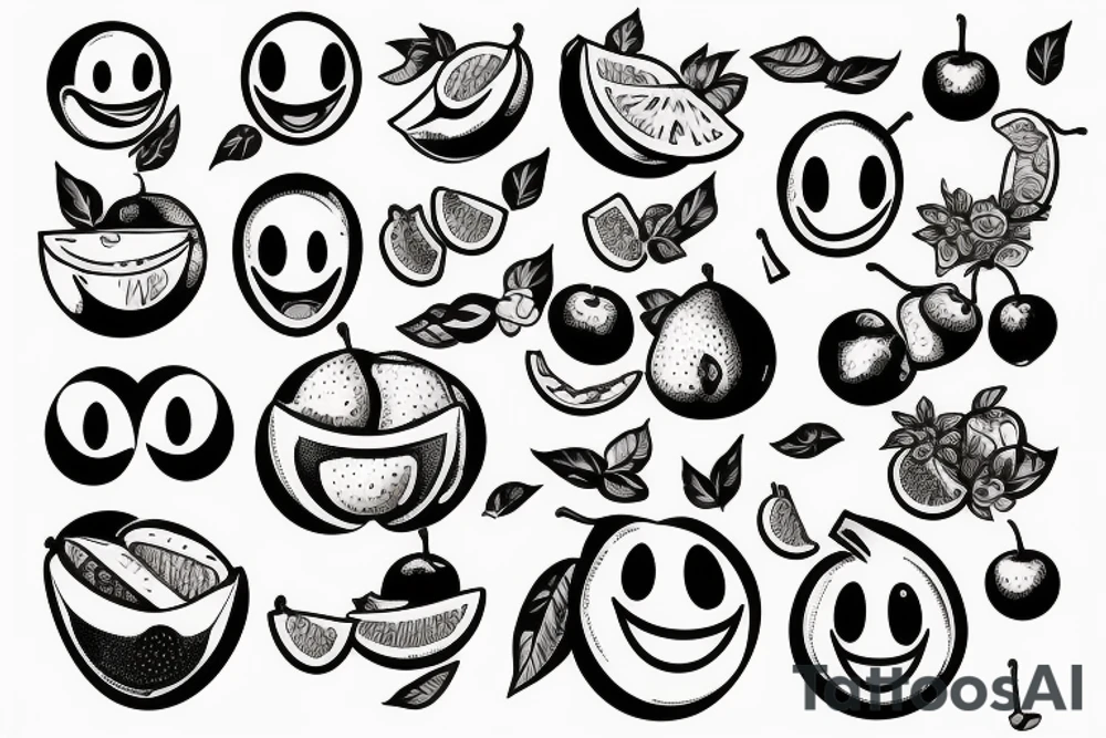 fruits with smiley faces tattoo idea