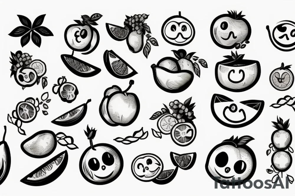 fruits with smiley faces tattoo idea
