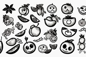 fruits with smiley faces tattoo idea