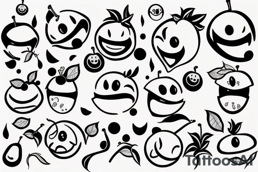 fruits with smiley faces tattoo idea