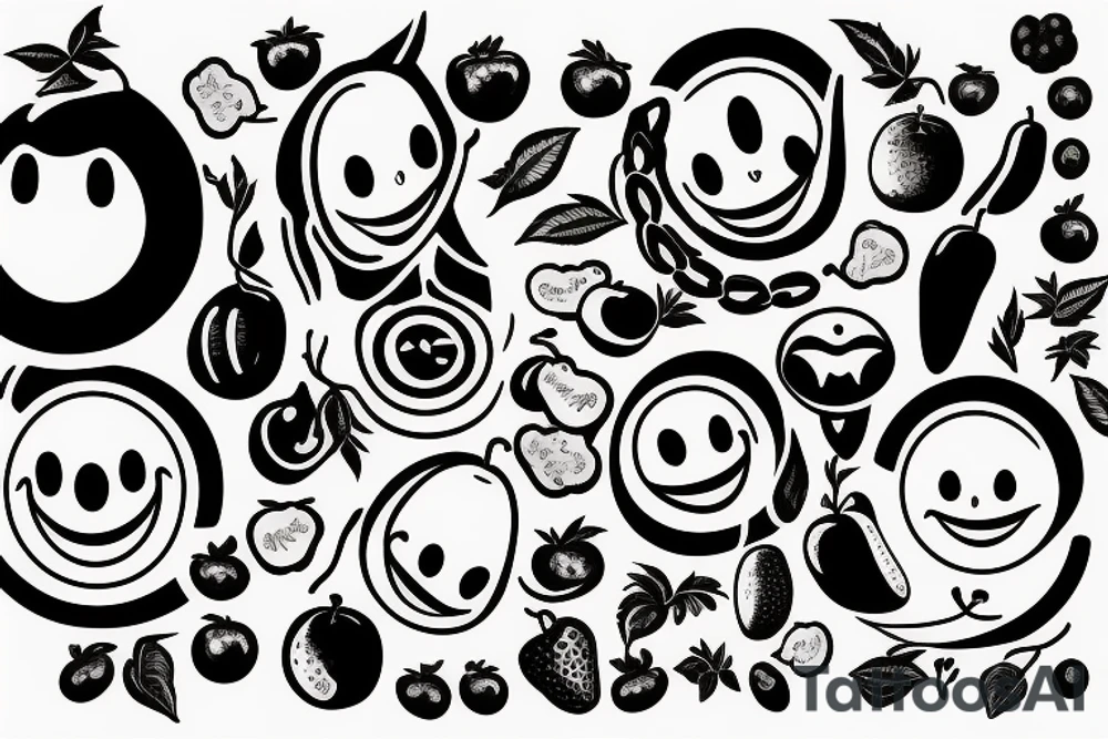fruits with smiley faces tattoo idea