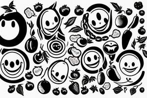 fruits with smiley faces tattoo idea