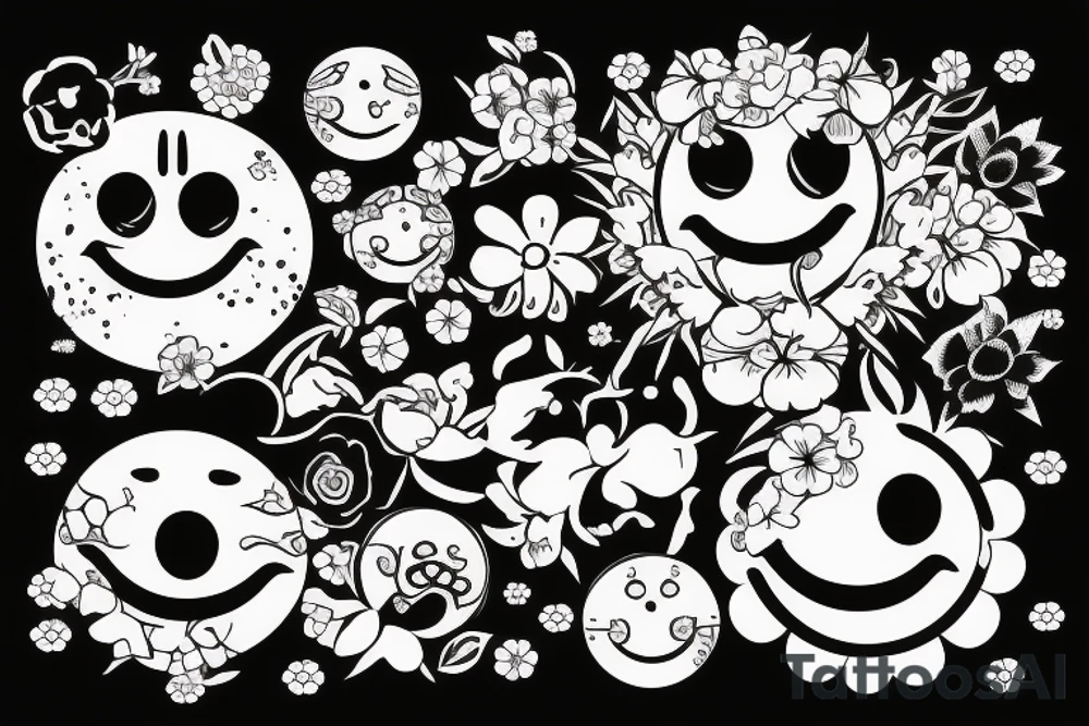 flower with a smiley face tattoo idea