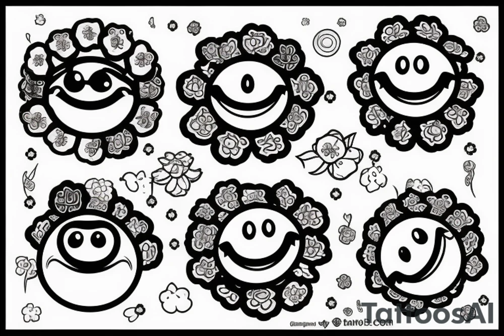flower with a smiley face tattoo idea
