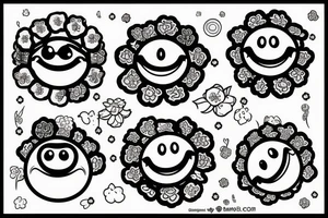 flower with a smiley face tattoo idea