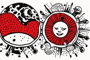 Astronaut sitting atop a red mushroom with white spots. Background is a highly realist sun with the planets around it tattoo idea