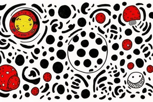 Astronaut sitting atop a red mushroom with white spots. Background is a highly realist sun with the planets around it tattoo idea