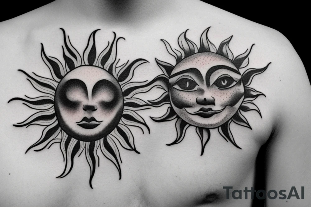Realistic image of the Sun tattoo idea