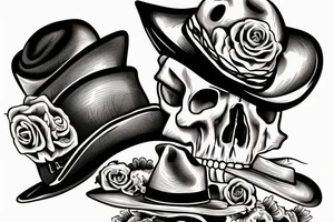 midwest skull with cowboy hat and handkerchief. Guns crossing in the background tattoo idea