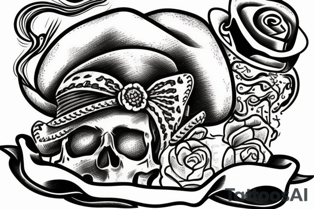 midwest skull with cowboy hat and handkerchief. Guns crossing in the underneath skull tattoo idea