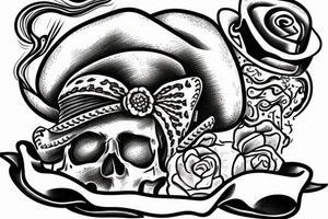 midwest skull with cowboy hat and handkerchief. Guns crossing in the underneath skull tattoo idea