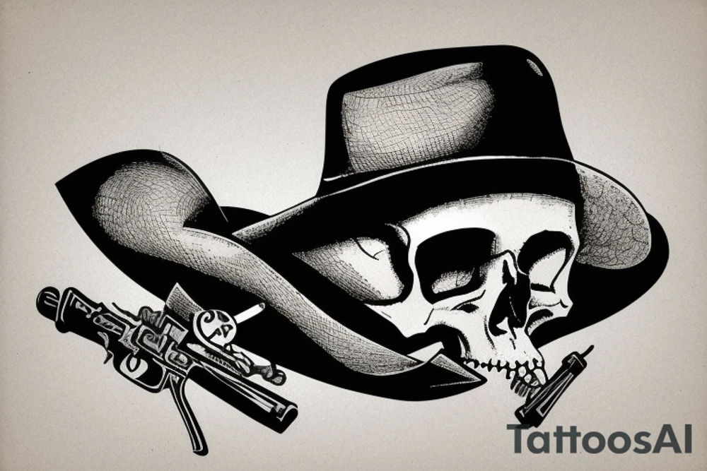 midwest skull with cowboy hat and handkerchief. Guns crossing in the underneath skull tattoo idea