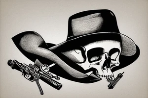 midwest skull with cowboy hat and handkerchief. Guns crossing in the underneath skull tattoo idea