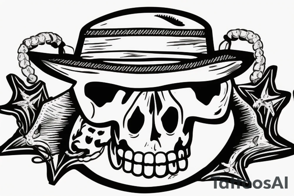 midwest skull with cowboy hat and bandana tied around neck. Guns crossing in the underneath skull tattoo idea