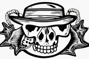 midwest skull with cowboy hat and bandana tied around neck. Guns crossing in the underneath skull tattoo idea