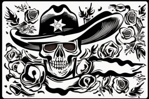 midwest skull with cowboy hat and bandana tied around neck. Guns crossing in the underneath skull tattoo idea