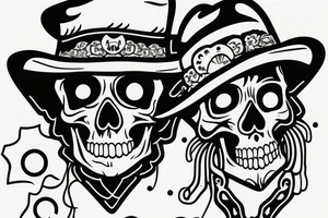 midwest skull with cowboy hat and bandana tied around neck. Revolver crossing underneath skull tattoo idea