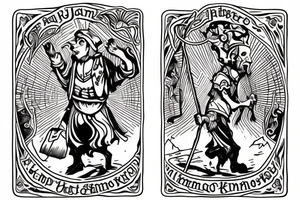 Jester tarot card who walks off a cliff, carries a knapsack behind his back tattoo idea