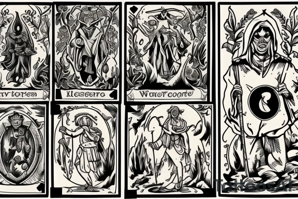 Jester tarot card who walks off a cliff, carries a knapsack behind his back tattoo idea