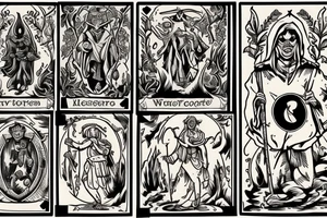 Jester tarot card who walks off a cliff, carries a knapsack behind his back tattoo idea