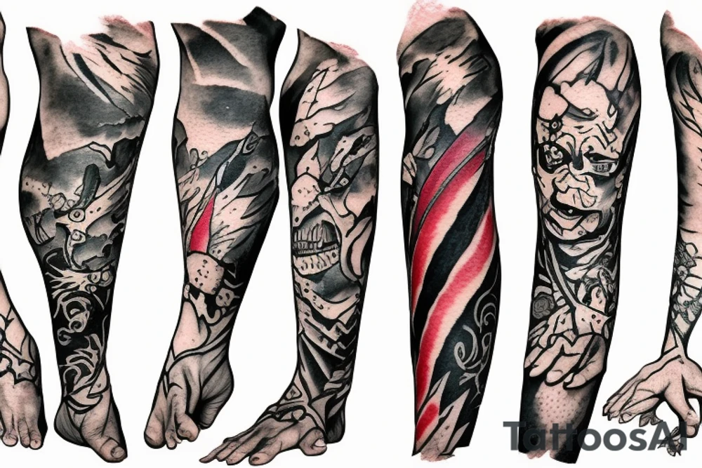 The jester stands on one leg in front of a cliff tattoo idea