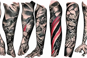 The jester stands on one leg in front of a cliff tattoo idea