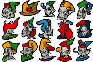 A man dressed as a jester stands in front of a cliff, followed by a dog tattoo idea