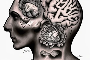 A realistic heart character cooking a human brain tattoo idea