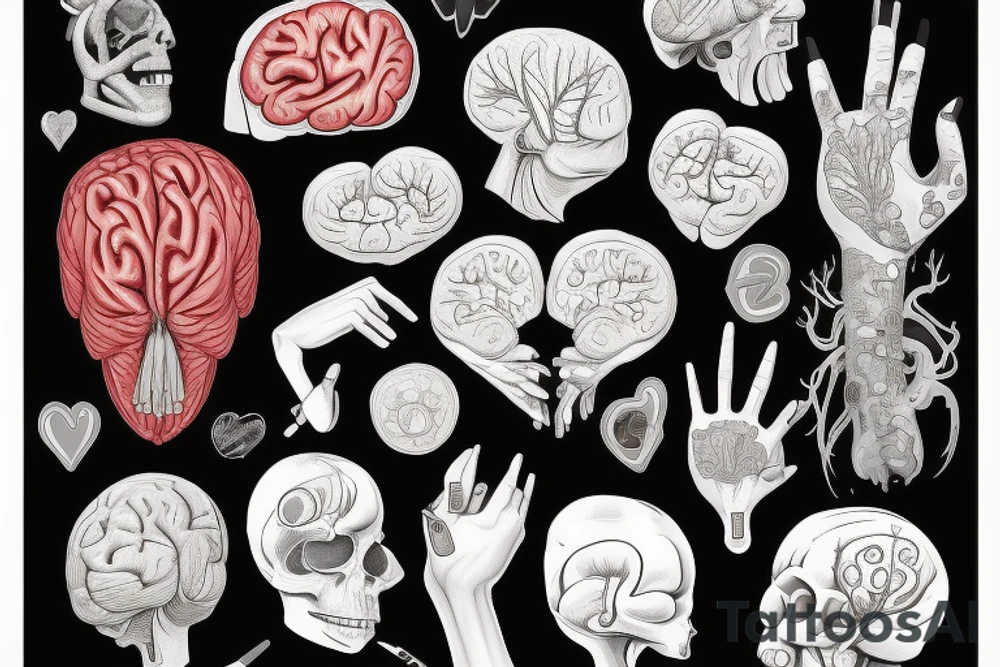 A realistic heart character cooking a human brain tattoo idea