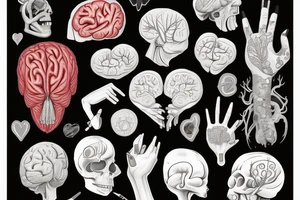 A realistic heart character cooking a human brain tattoo idea