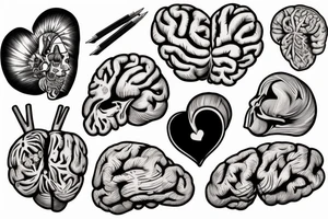 A realistic heart character cooking a human brain tattoo idea