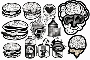 Brain is a burger , heart is a bitter buffalo tattoo idea