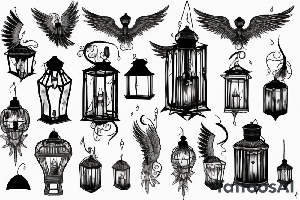 White own wings spread perched a lantern with a candle melting tattoo idea