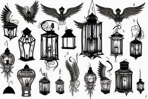 White own wings spread perched a lantern with a candle melting tattoo idea