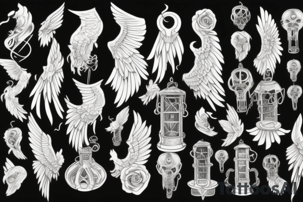 White own wings spread perched a lantern with a candle melting tattoo idea