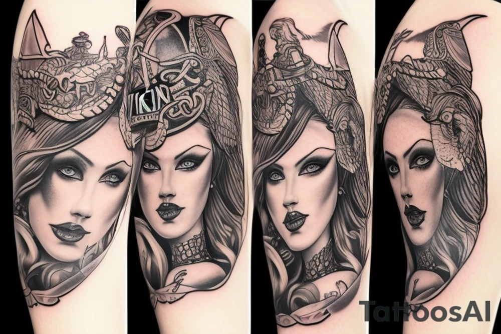 Viking goddess pinup tattoo idea
