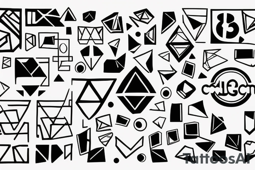 a black rectangle that has white geometric figures inside and that the contours are blurred tattoo idea
