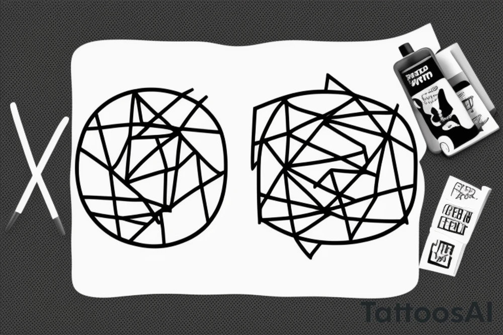 a black rectangle that has white geometric figures inside and that the contours are blurred tattoo idea