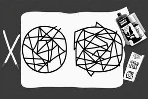 a black rectangle that has white geometric figures inside and that the contours are blurred tattoo idea