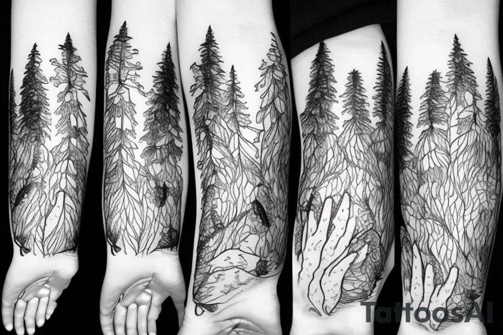 bear forest all hand tattoo idea