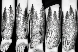 bear forest all hand tattoo idea